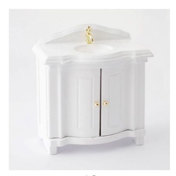 Dollhouse White Bathroom Vanity 1:12 Scale New - Picture 3 of 11